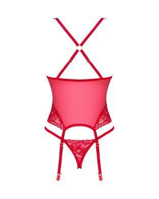 Прозорий корсет Obsessive Lacelove corset M/L Red, мереживо, підв&rsquo;язки для панчіх SO8650 фото