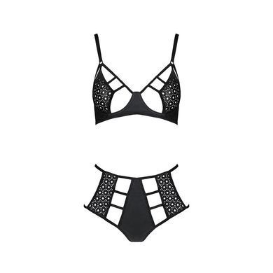 Комплект белья Passion TASMINA SET XXL/XXXL black, лиф, высокие трусики с корсетом сзади SO8492 фото