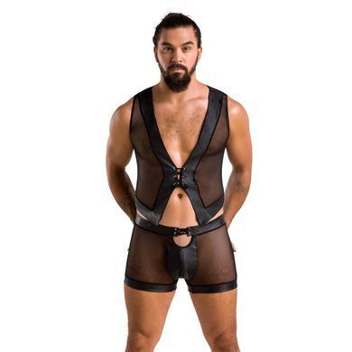 Комплект мужского белья на шнуровке Passion 053 SET WILLIAM XXL/XXXL Black, жилет, боксеры SO7629 фото