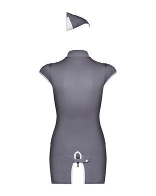 Еротичний костюм стюардеси Obsessive Stewardess 3 pcs grey L/XL, сірий, сукня, стрінги, пілотка SO7309 фото
