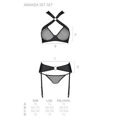 Сетчатый набор, бюстгальтер с халтером, трусики и пояс для чулок AMANDA SET L/XL, black SO5321 фото