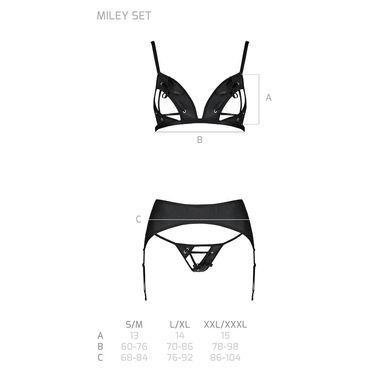 Комплект из эко-кожи Passion MILEY SET XXL/XXXL, black, трусики, бюстгальтер, пояс для чулок SO5773 фото
