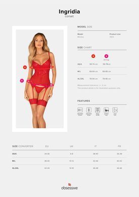 Комплект корсет и стринги Obsessive Ingridia corset & thong XS/S, красный SO9028 фото