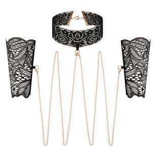 Кружевные наручники и воротник Rosy Gold - Lace Cuffs and Collar - Black SX1196 фото