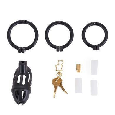 Клітка для пеніса LOCKINK SEVANDA Plastic Penis Chastity Cage, чорна, 3 кільця різних розмірів SX2841 фото