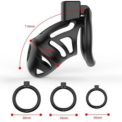 Клітка для пеніса LOCKINK SEVANDA Plastic Penis Chastity Cage, чорна, 3 кільця різних розмірів SX2841 фото