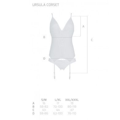 Корсет із пажами, трусики з ажурним декором та відкритим кроком Passion URSULA CORSET XXL/XXXL white SO5840 фото