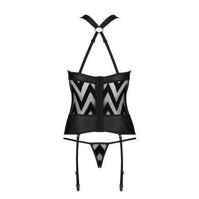 Сетчатый комплект с узором Passion HIMA CORSET L/XL, black, корсет с халтером, подвязки, трусики SO5349 фото