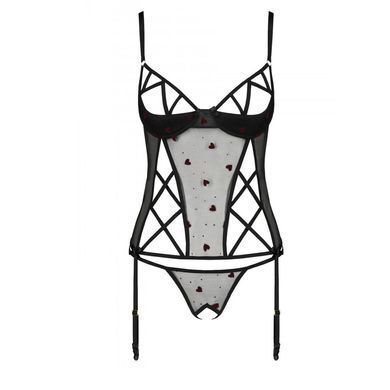 Корсет с подвязками, стринги Passion LOVELIA CORSET S/M, black SO4766 фото