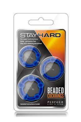 T330566 набір ерекційних кілець STAY HARD BEADED COCKRINGS BLUE T330566 фото