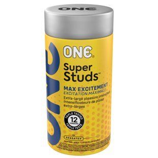 Презервативи ONE Super Studs, 12 шт, з точковим рельєфом, зі змазкою, подарункове паковання-тубус SX0791 фото